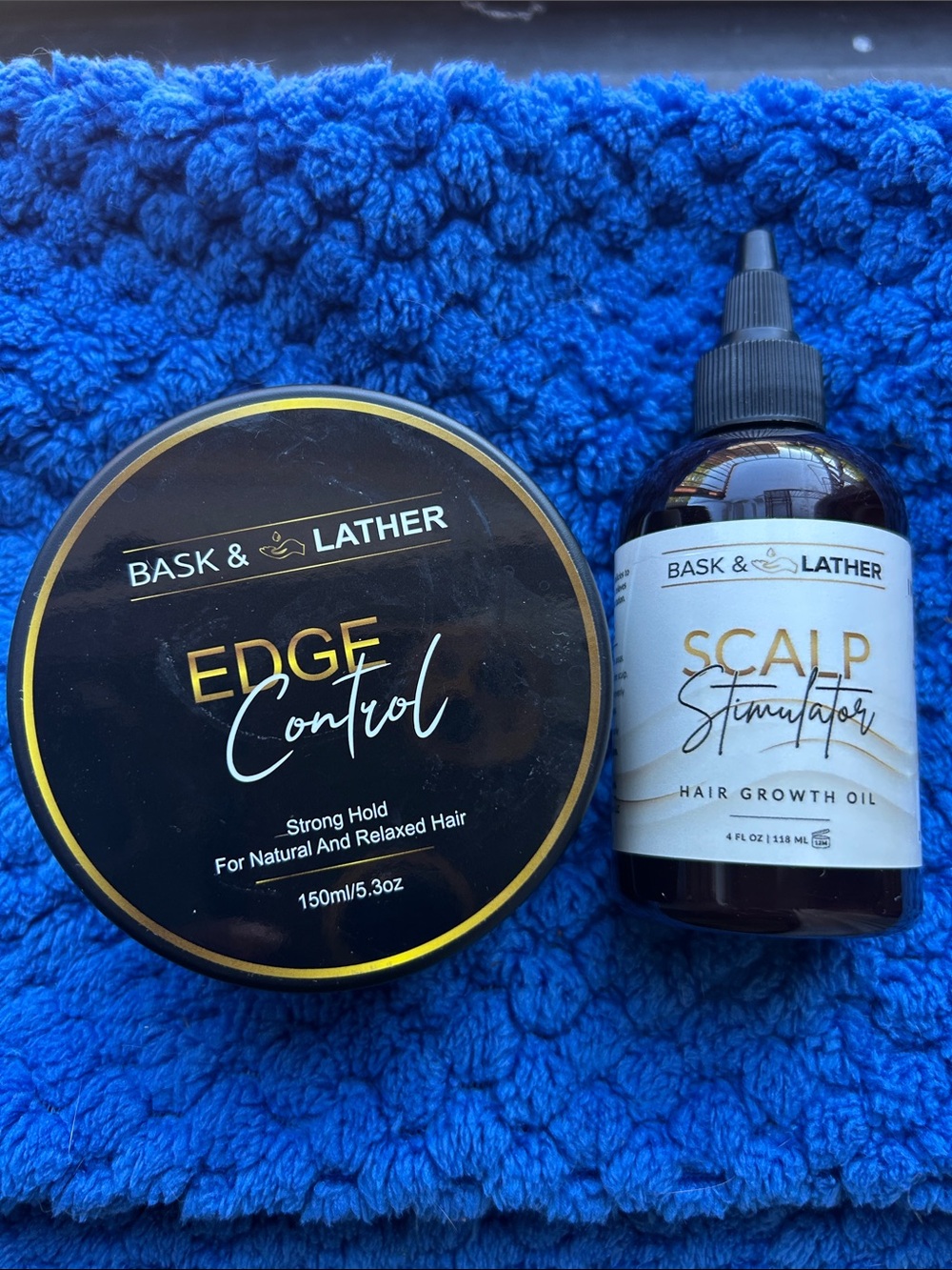 Bask & Lather Edge Control & Scalp Stimulator Hair Growth Oil Kit FRESH UNUSED
